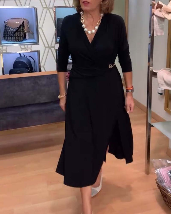 V-ringning Smalpassad Midjeslit Klänning