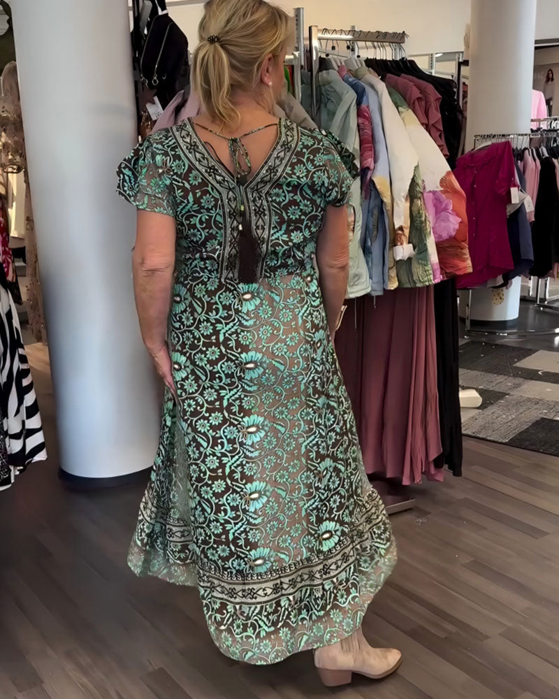 Klänning Retro Blommönstrad Mellanlång Ärm