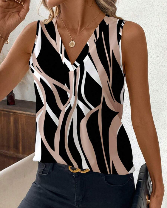 Väst V-ringad Blommig Ärmfri