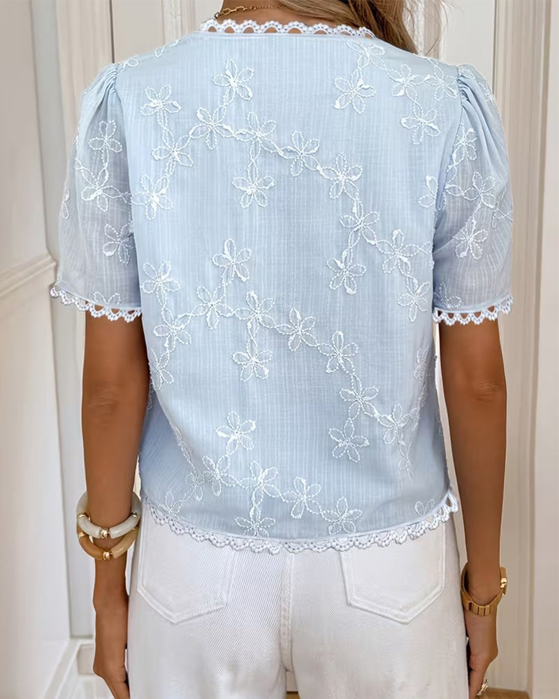 Blus Fransk V-Ringning Bågformad Kant