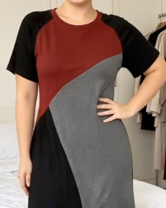 Klänning Patchwork Raglan Rund Hals