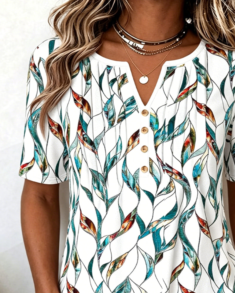Blus Petite V-Ringning Botaniskt Print