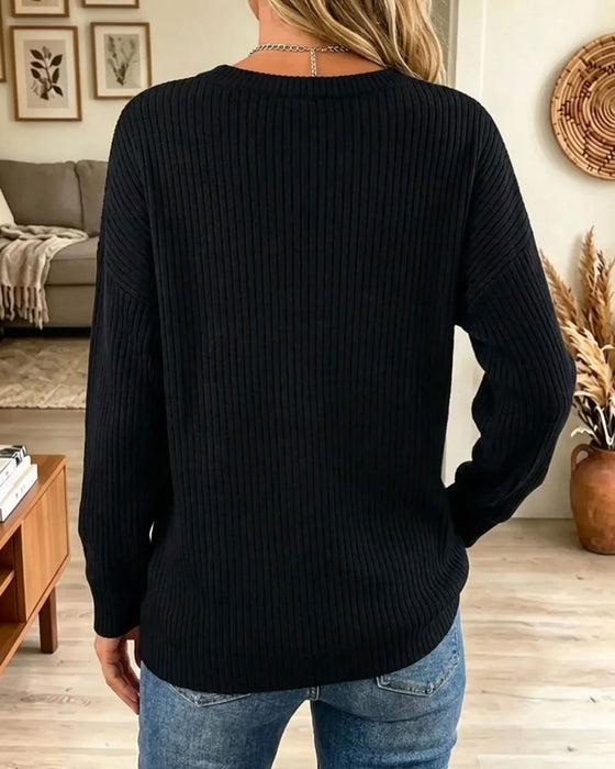 Topp Horisontell Rand Casual Lång Ärm