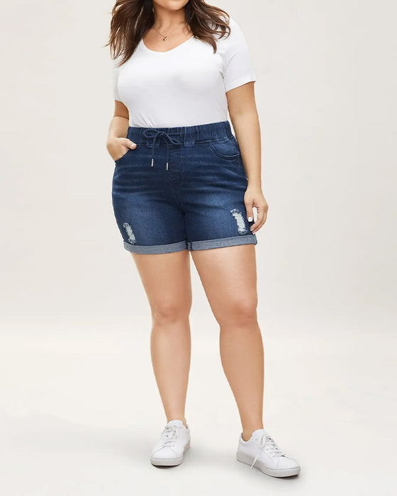 Shorts Elastisk Midja Rivna Jeans