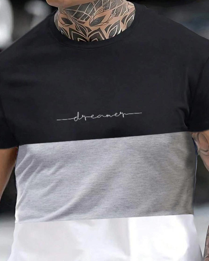 T-Shirt Färgblock Rund Hals Kort Ärm