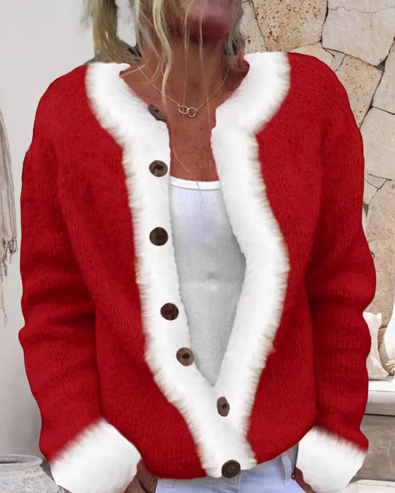 Färgkontrast Moderiktig Långärmad Cardigan