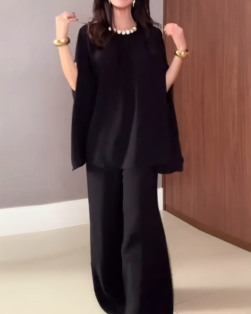 Mässing Lös Blus Med Pärlbroderi