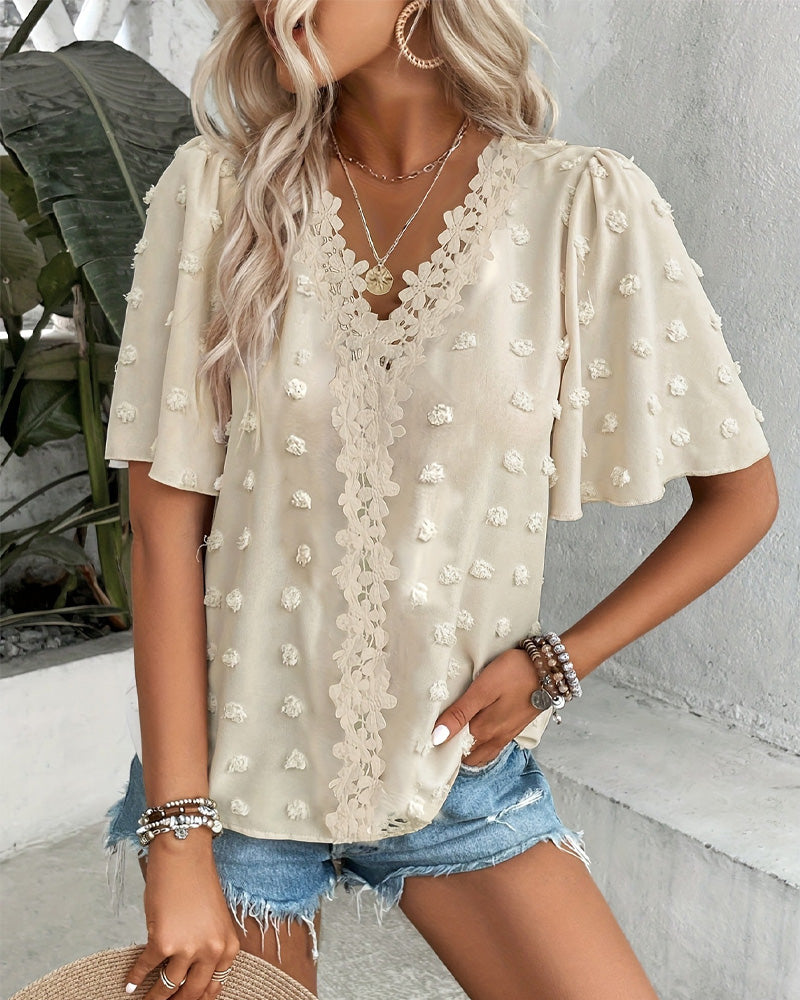 Blus Sammanfogad Jacquard Volangärm