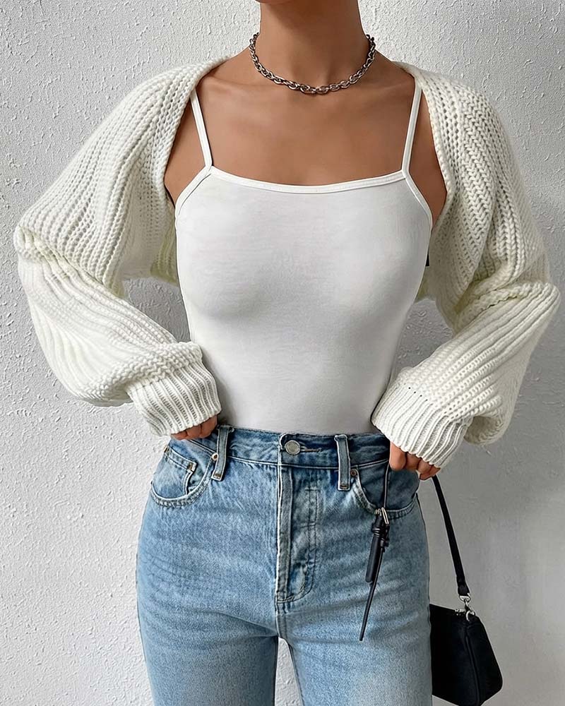 Cardigan Solid Färg Lång Ärm Kort
