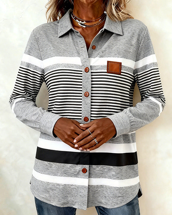 Blus Krage Kontrast Avslappnad Randig