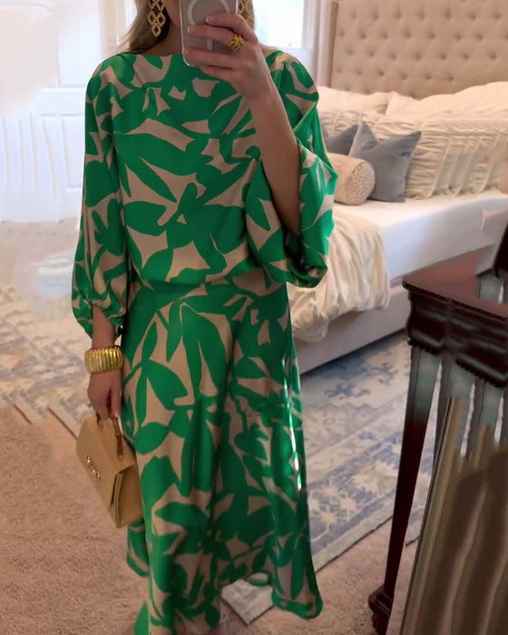 Set Klänning Avslappnad Tryckt Lykthylsa Temperament