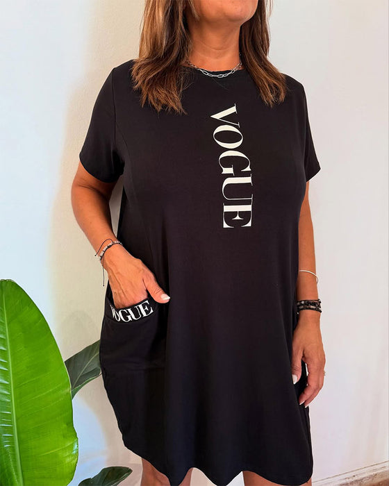 Klänning Casual Kortärmad Lös Bokstavstryck