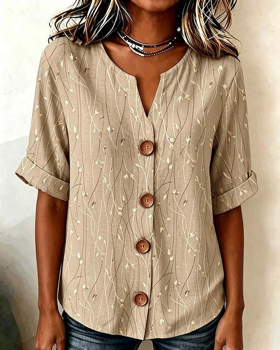 Blus Mini V-Hals Knapp Casual