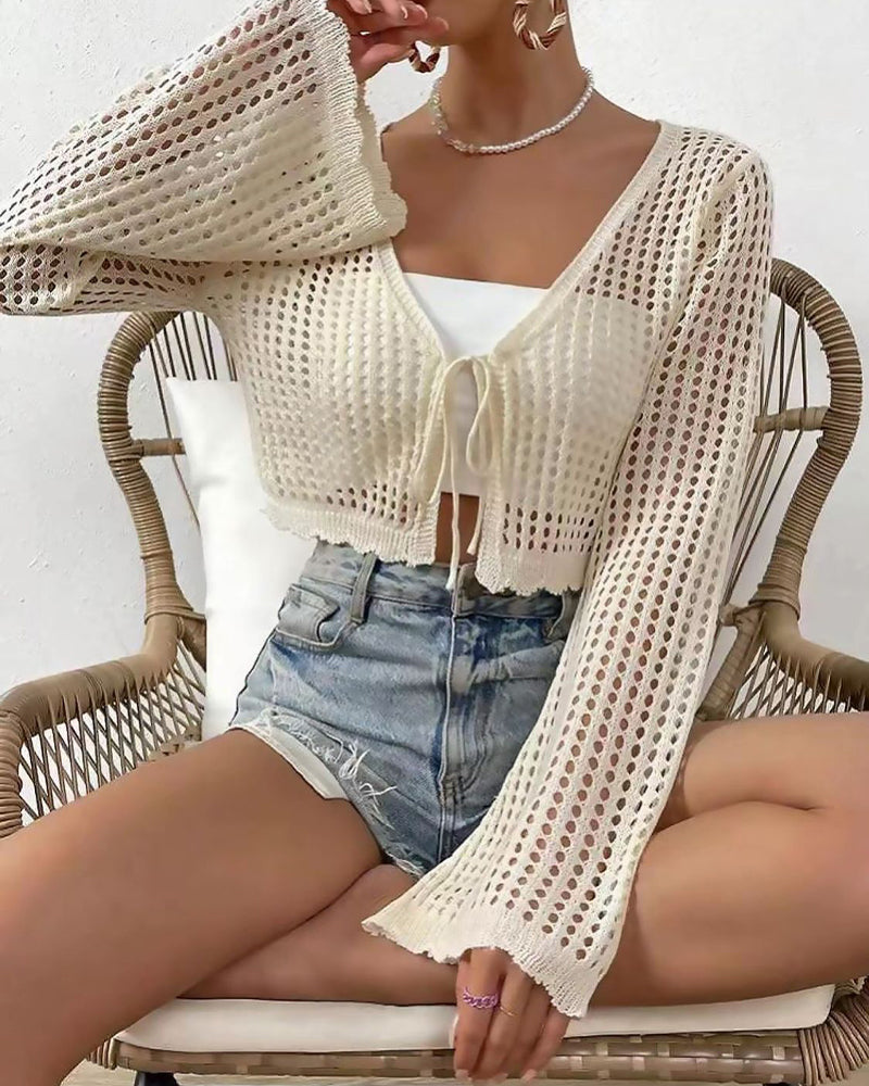 Cardigan Enkel Solid Hål Ut Strand