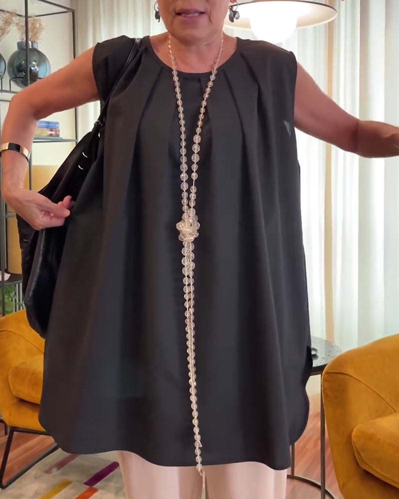 Linne Plissad Ärmlös Lössittande