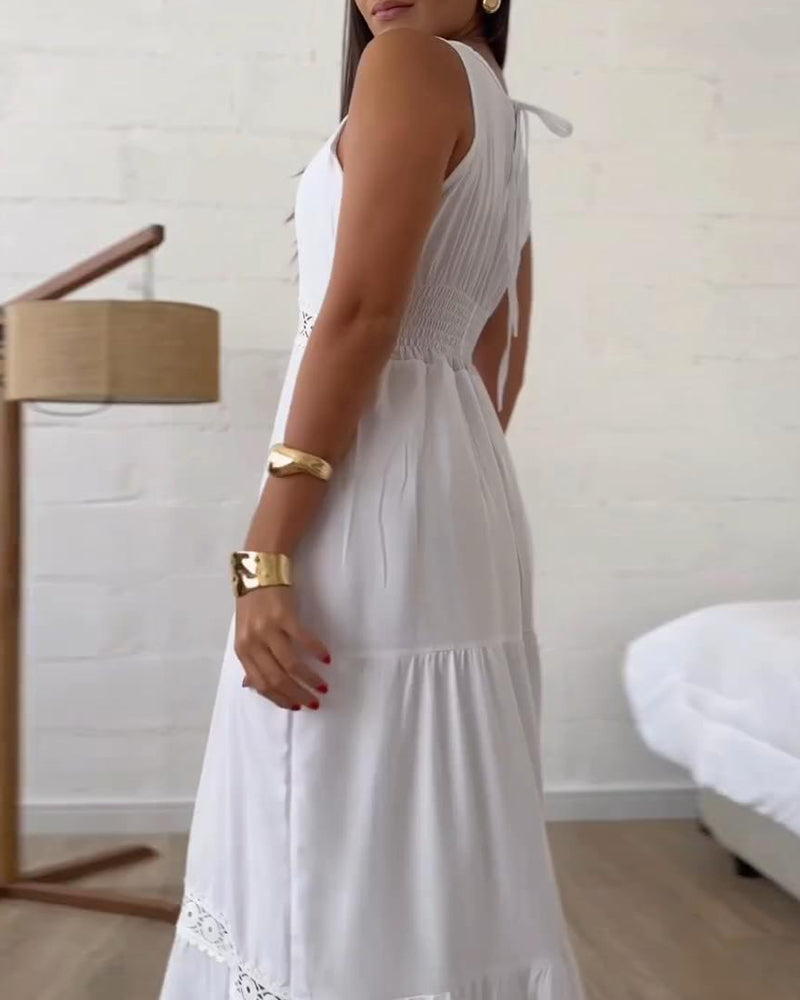 Klänning Enfärgad Lapptäcks Ärmlös Elegant