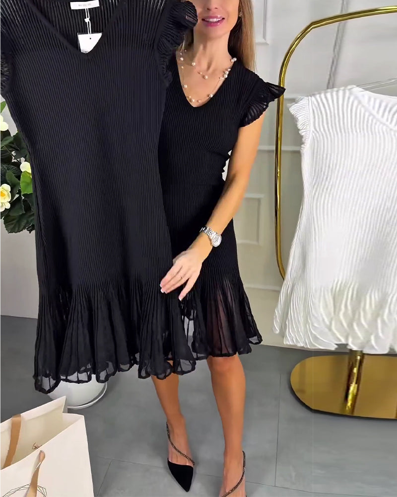 Klänning Små Flygande Ärmar Spets V-Ringning