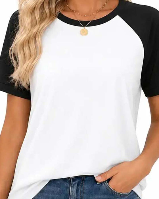 T-Shirt Rundhalsad Färgblock Raglan Ärm