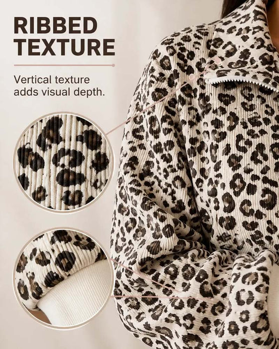 Sweatshirt Dragkedja Leopard Casual