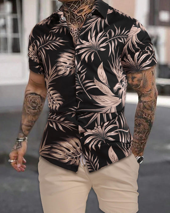 Set Krage Palm Blad Tryck Kortärmad