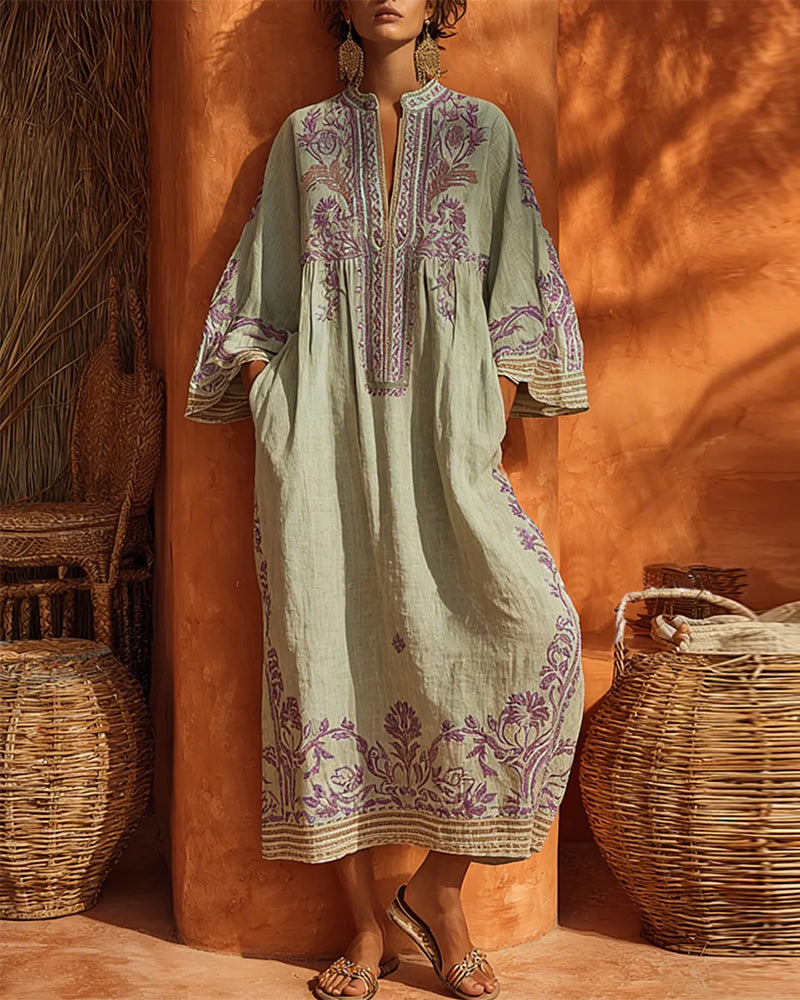 Klänning V-Ringning Etniskt Print Loose Fit