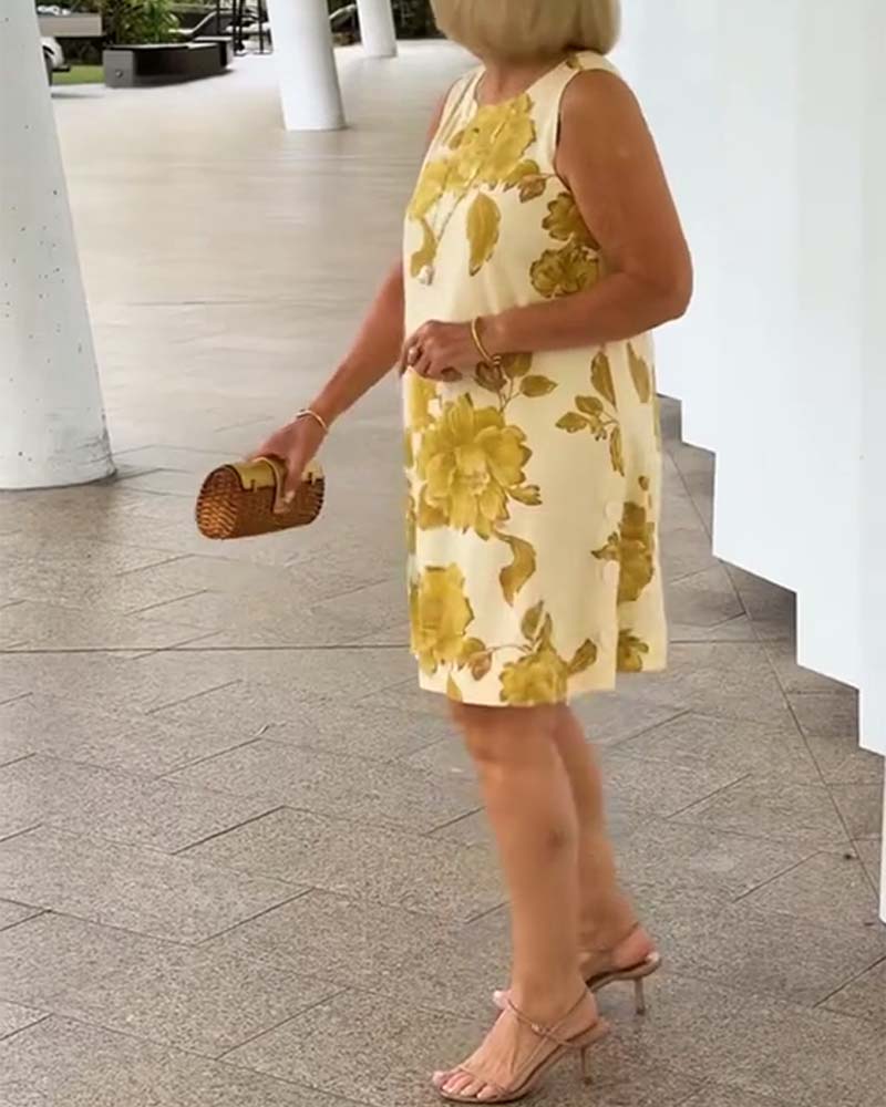 Klänning Stor Blommig Ärmlös Shift