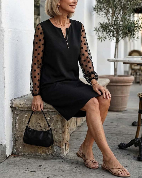 Klädning Polka Dot Mesh Rak Knälång