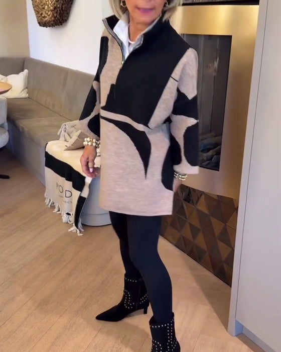 Pullover Med Halvdragkedja Och Modernt Ståkrage