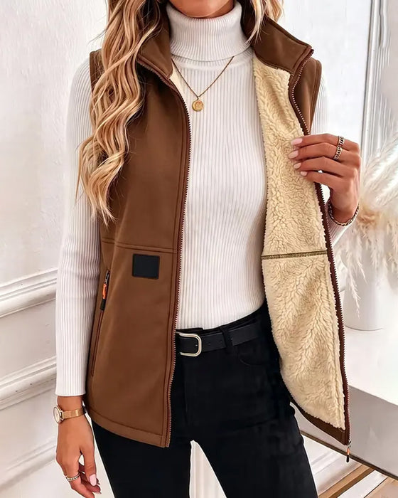 Cardigan Vadderad Polar Fleece Öppen Fram