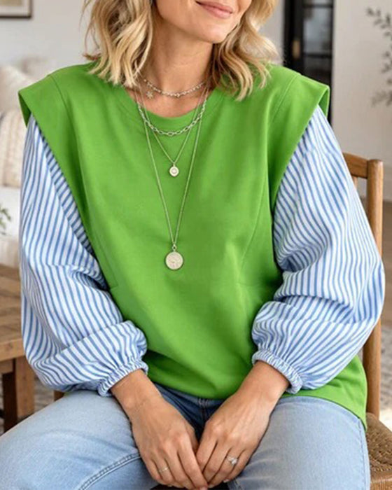 Sweatshirt Randig Lång Ärm Lapptäcke