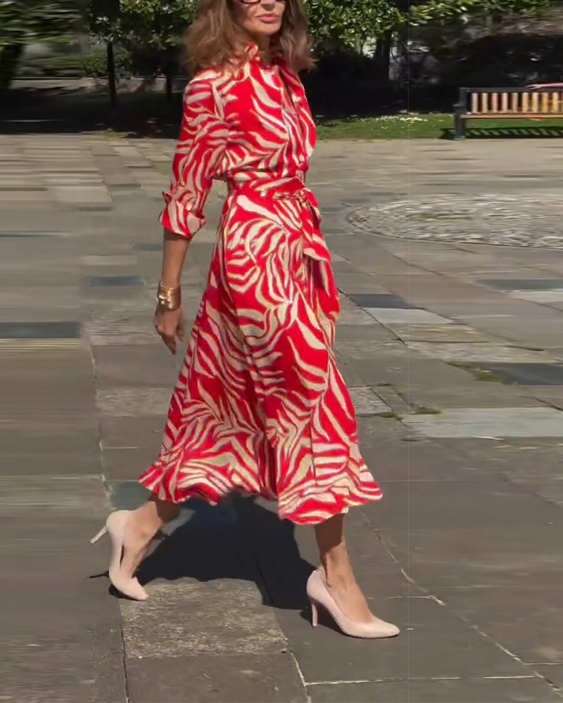 Klänning Zebra Tryck Snörning Skjorta