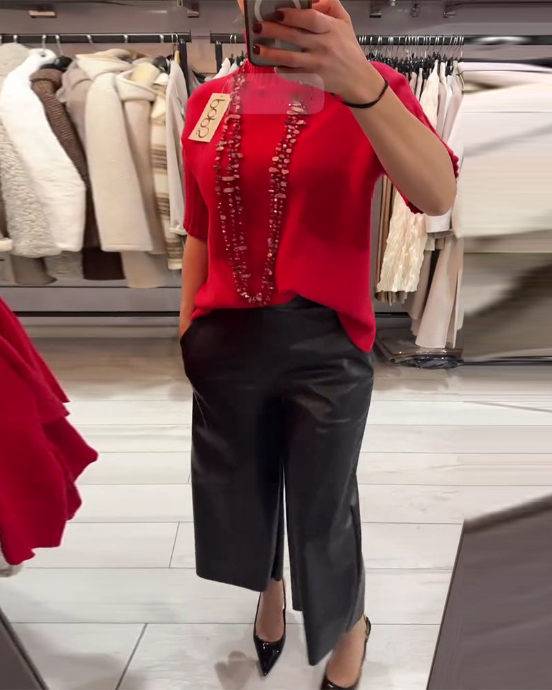 Tröja Enfärgad Hög Hals Kortärmad