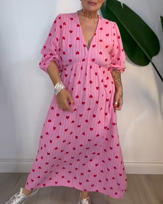 Klänning Elegant V-Ringning Hjärtmönster
