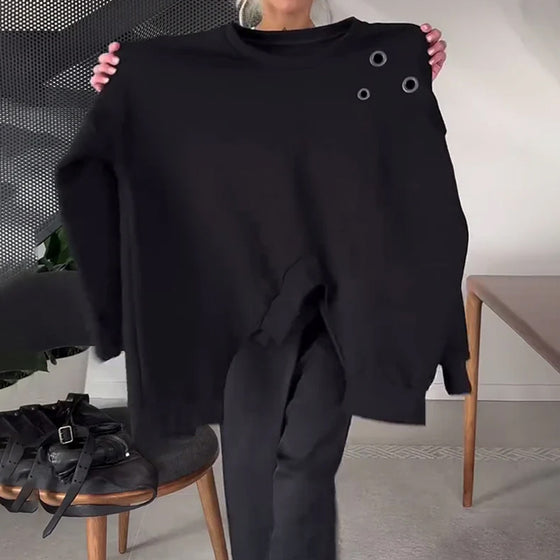 Enfärgad casual tröja med rund hals och slits