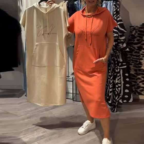 Klänning Med Huva Casual Snörning