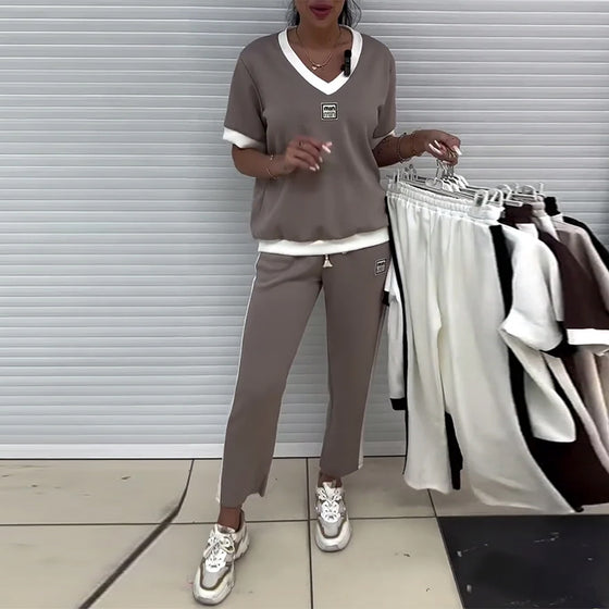 Dräkt Vardaglig V-Ringad Kontrastfärg Sport