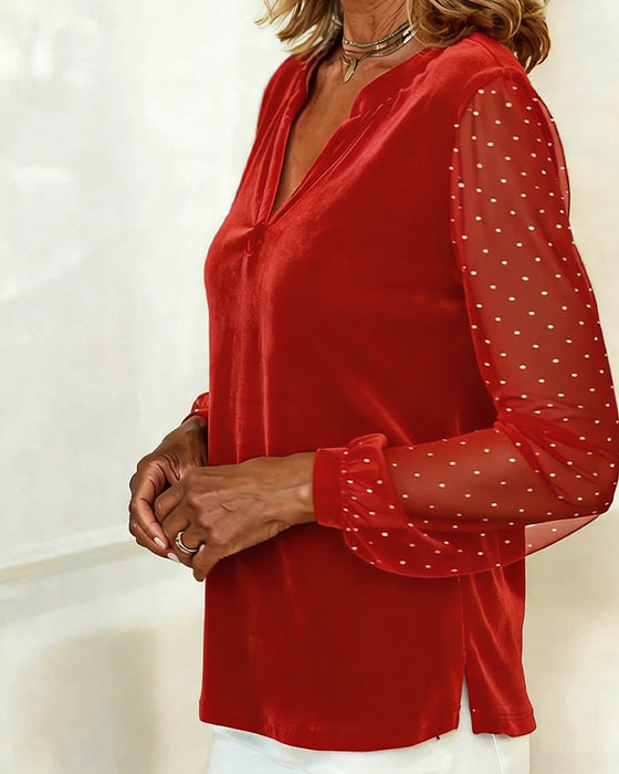 Långärmad Topp I Sammet Med V-Ringning