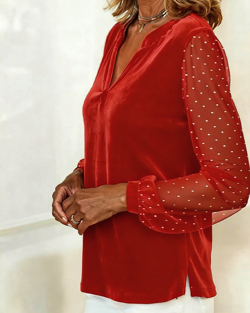 Långärmad Topp I Sammet Med V-Ringning