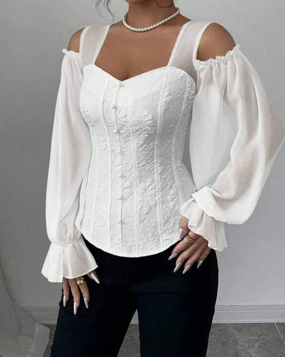 Blus Off-Shoulder Lång Ärm Midja