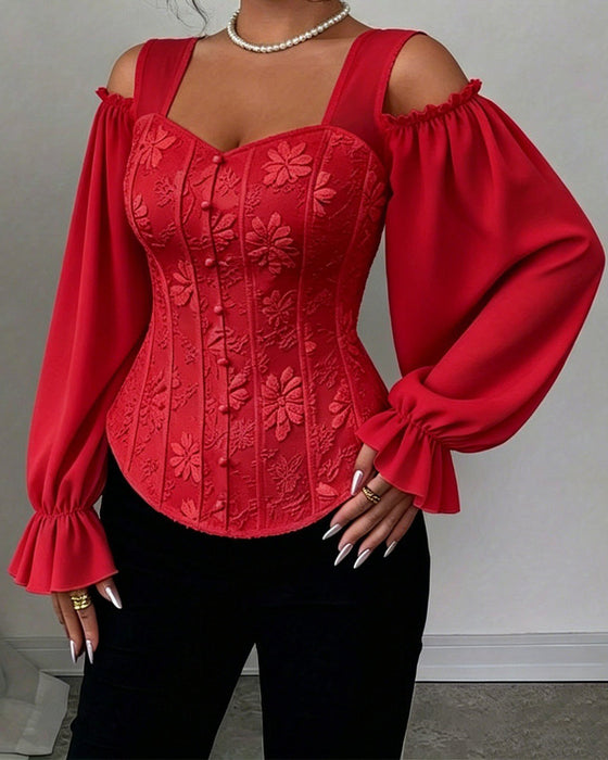 Blus Off-Shoulder Lång Ärm Midja