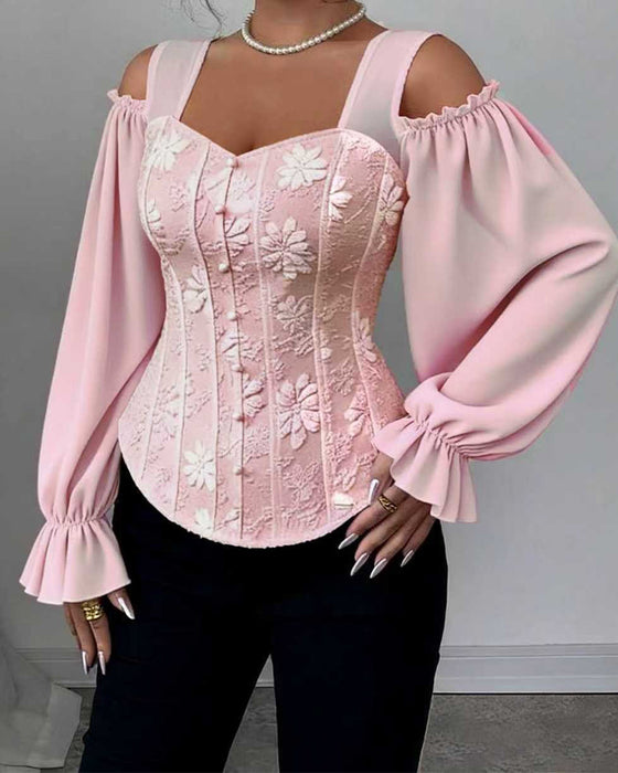 Blus Off-Shoulder Lång Ärm Midja