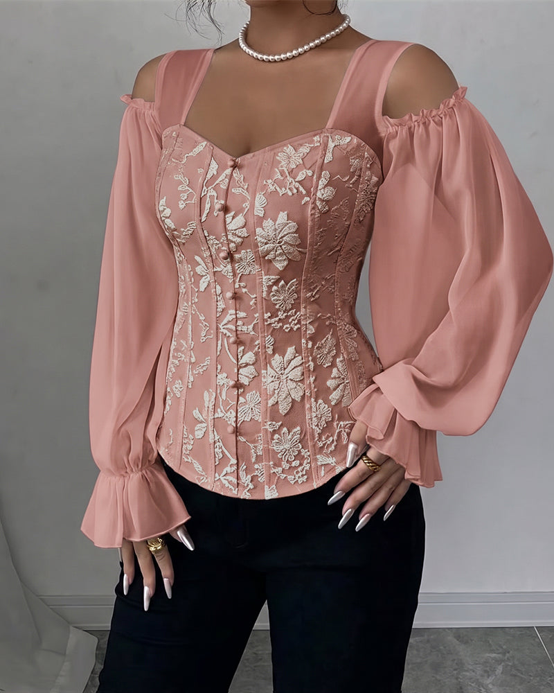 Blus Off-Shoulder Lång Ärm Midja