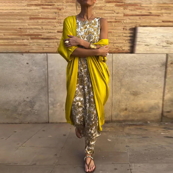 Vintage tryck elegant tvådelad kostym