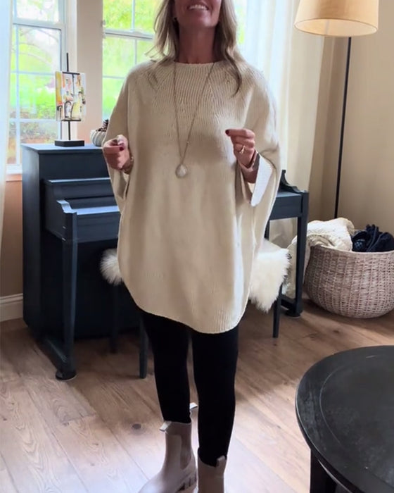 Moderiktig enfärgad fladdermusärmad tröja med rund hals