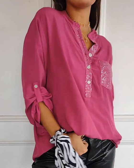 Lös ledig topp med paljetter och patchwork