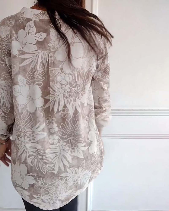 Patchwork topp med paljetter med bladtryck