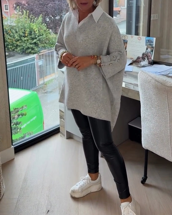 Tröja Med V-Hals, Knäppt Och Asymmetrisk Egenskaper