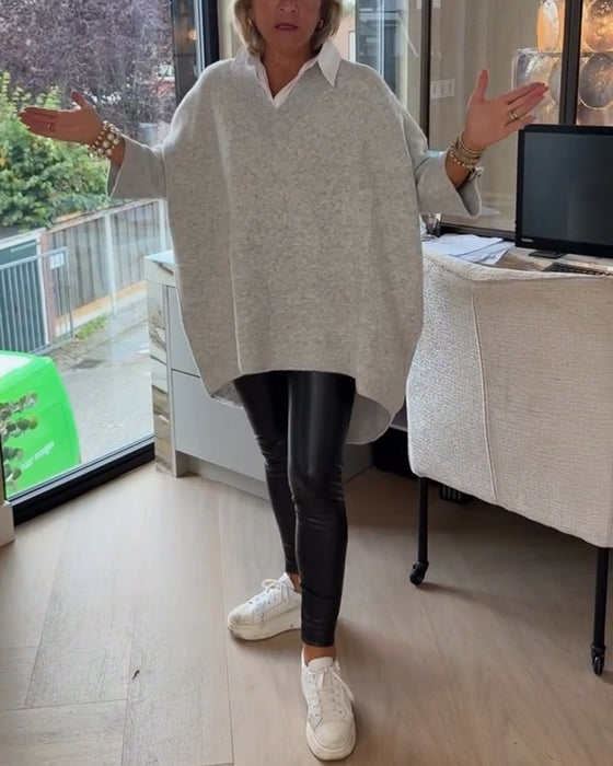 Tröja Med V-Hals, Knäppt Och Asymmetrisk Egenskaper