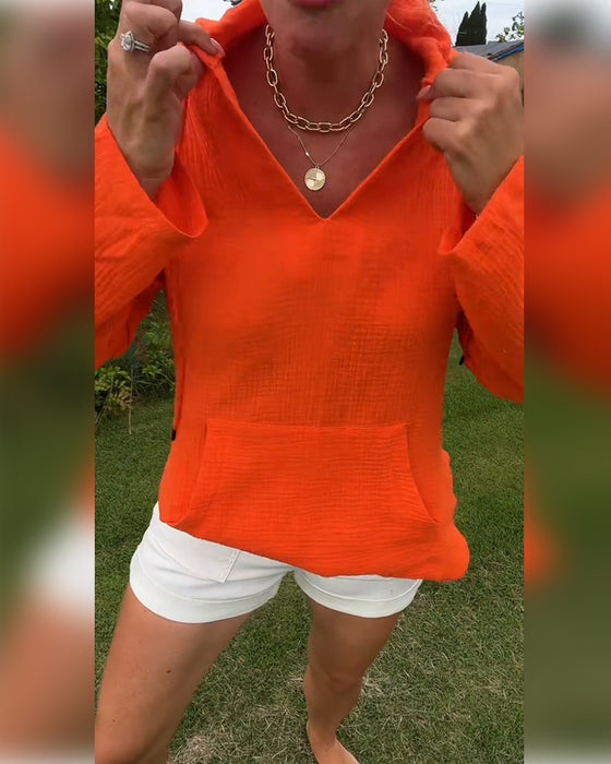 Blus Enfärgad Med Ficka Mode