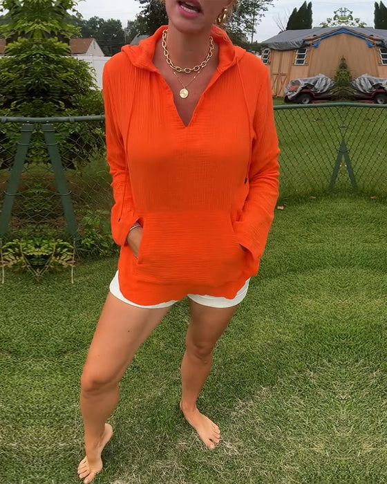 Blus Enfärgad Med Ficka Mode